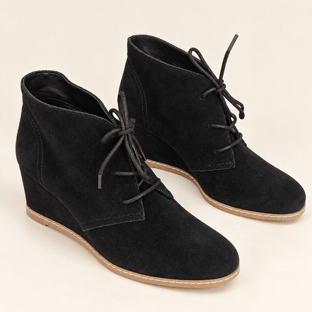 MICHAEL Black Suede Lace-Up Wedge Booties Size 8